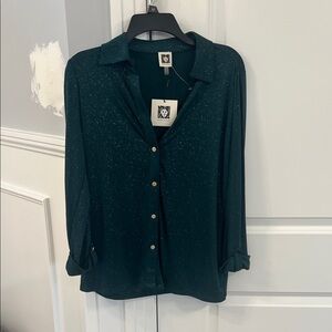 Anne Klein Dark Green Sparkle Button-Down Shirt